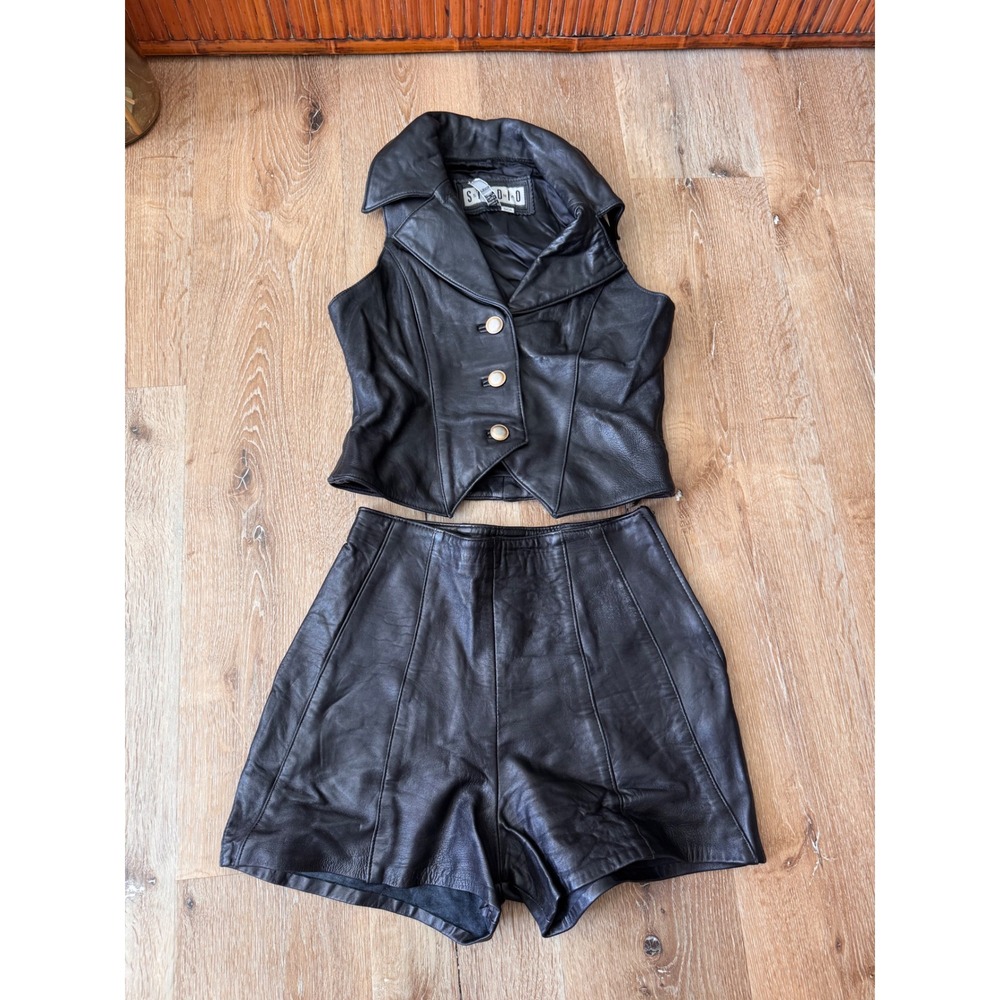 Studio Sienna Vintage Black Leather Vest & Firenze Santa Barbara Short Size S/8